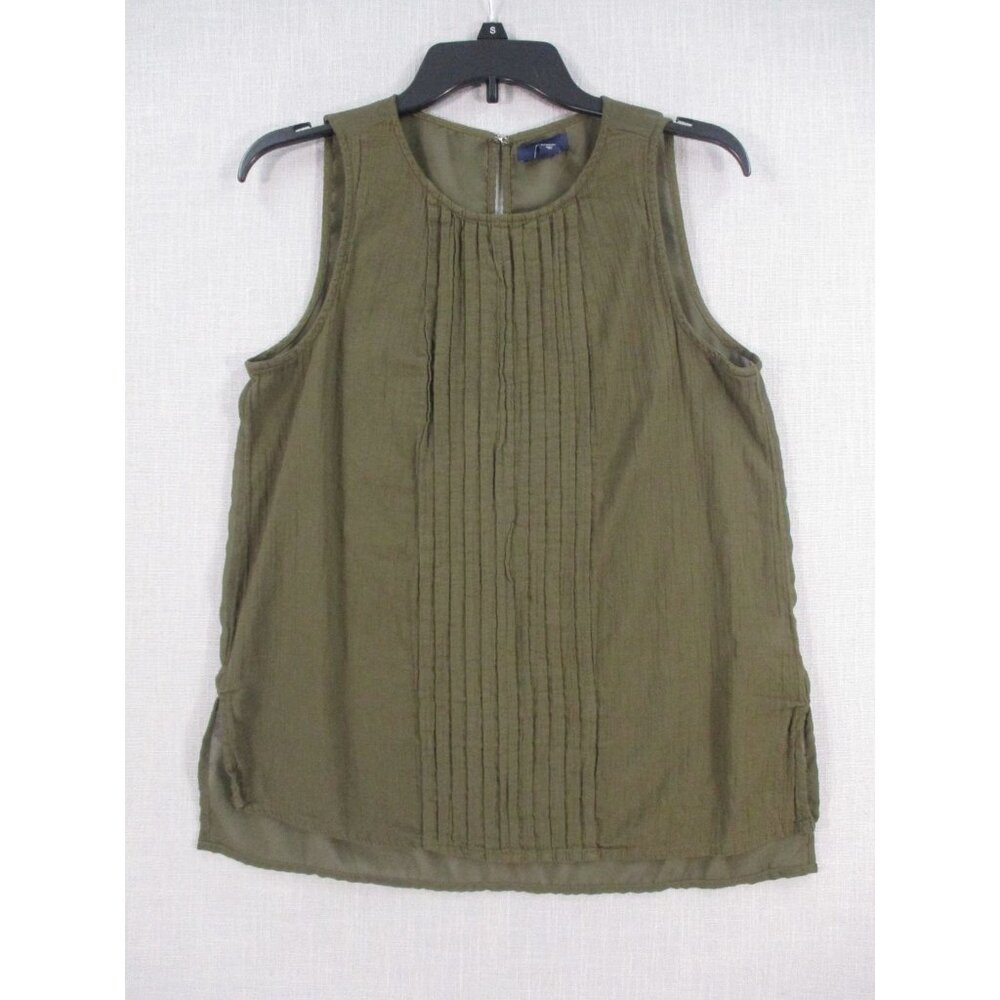 Gap Womens Sleeveless Olive‎ Green Pleated Blouse M 100% Cotton